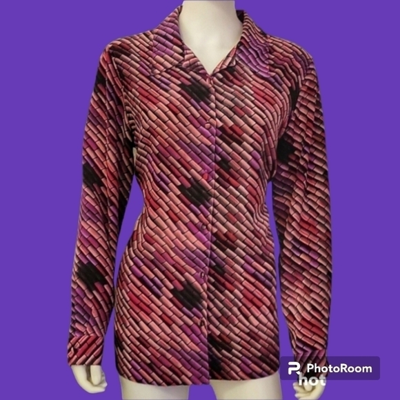 Vintage Tops - M-ILANO Gold Label Candy Pink Psychedelic Button Down Long Sleeve Disco Shirt